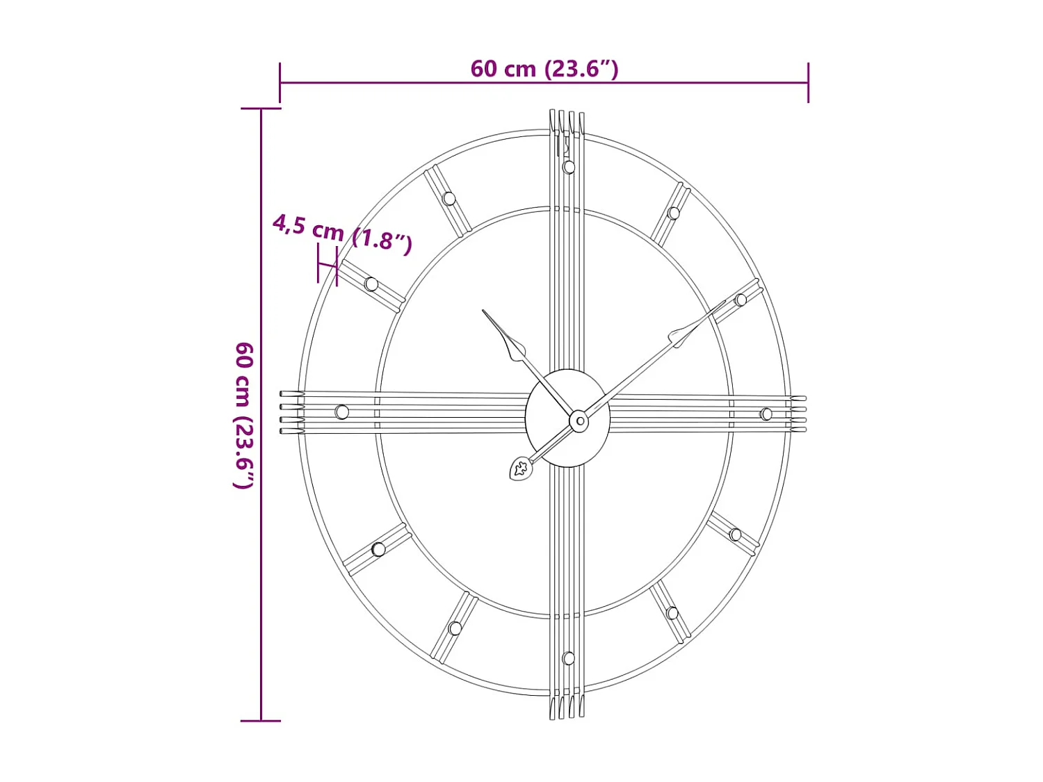 Zwarte wandklok Ø60 cm ijzer