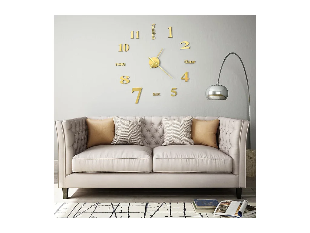 Horloge murale 3D Design moderne 100 cm XXL Doré