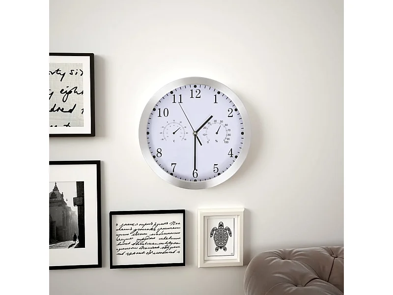 Reloj de pared de cuarzo Higrómetro y termómetro 30 cm Blanco