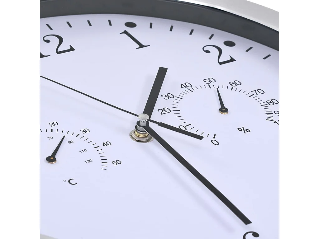 Horloge murale à quartz Hygromètre et thermomètre 30 cm Blanc