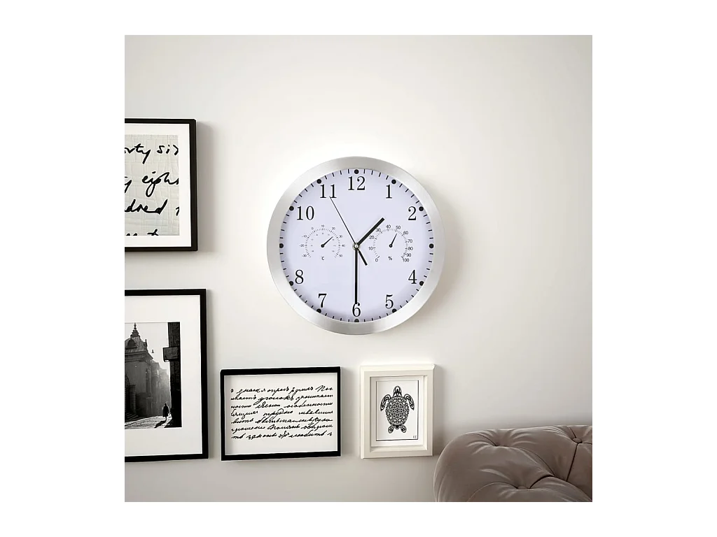 Horloge murale à quartz Hygromètre et thermomètre 30 cm Blanc
