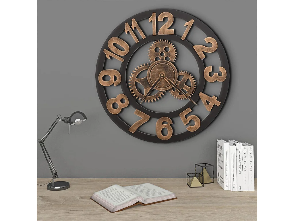 Horloge murale Métal 58 cm Doré et noir
