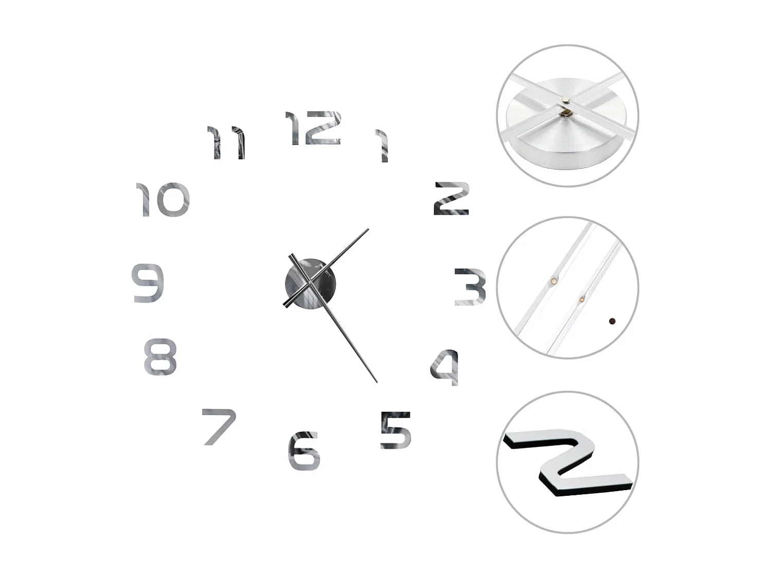 Reloj de pared 3D Diseño moderno 100 cm XXL Plata