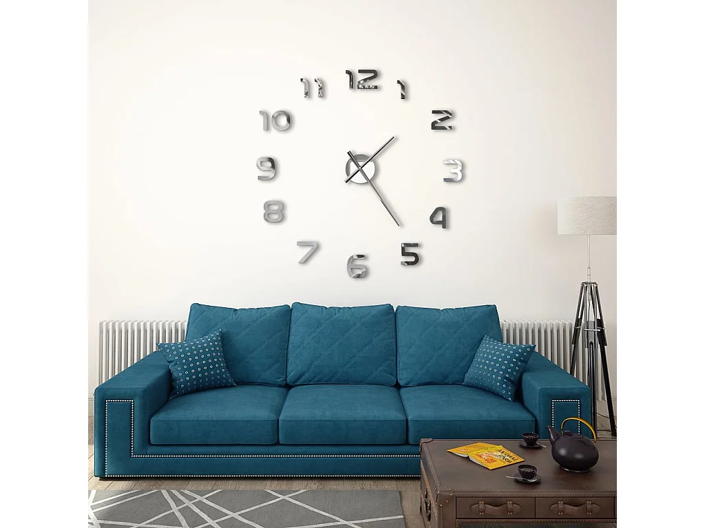 Orologio da parete 3D Design moderno 100 cm XXL Argento