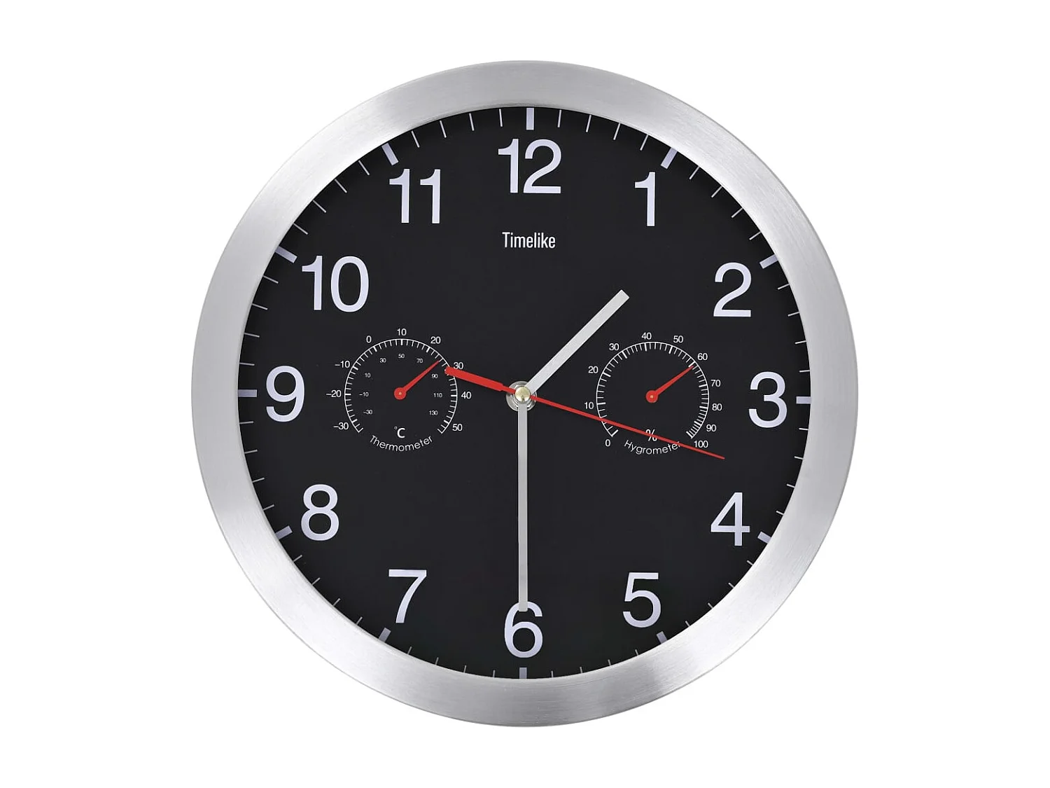 Horloge murale à quartz Hygromètre et thermomètre 30 cm Noir