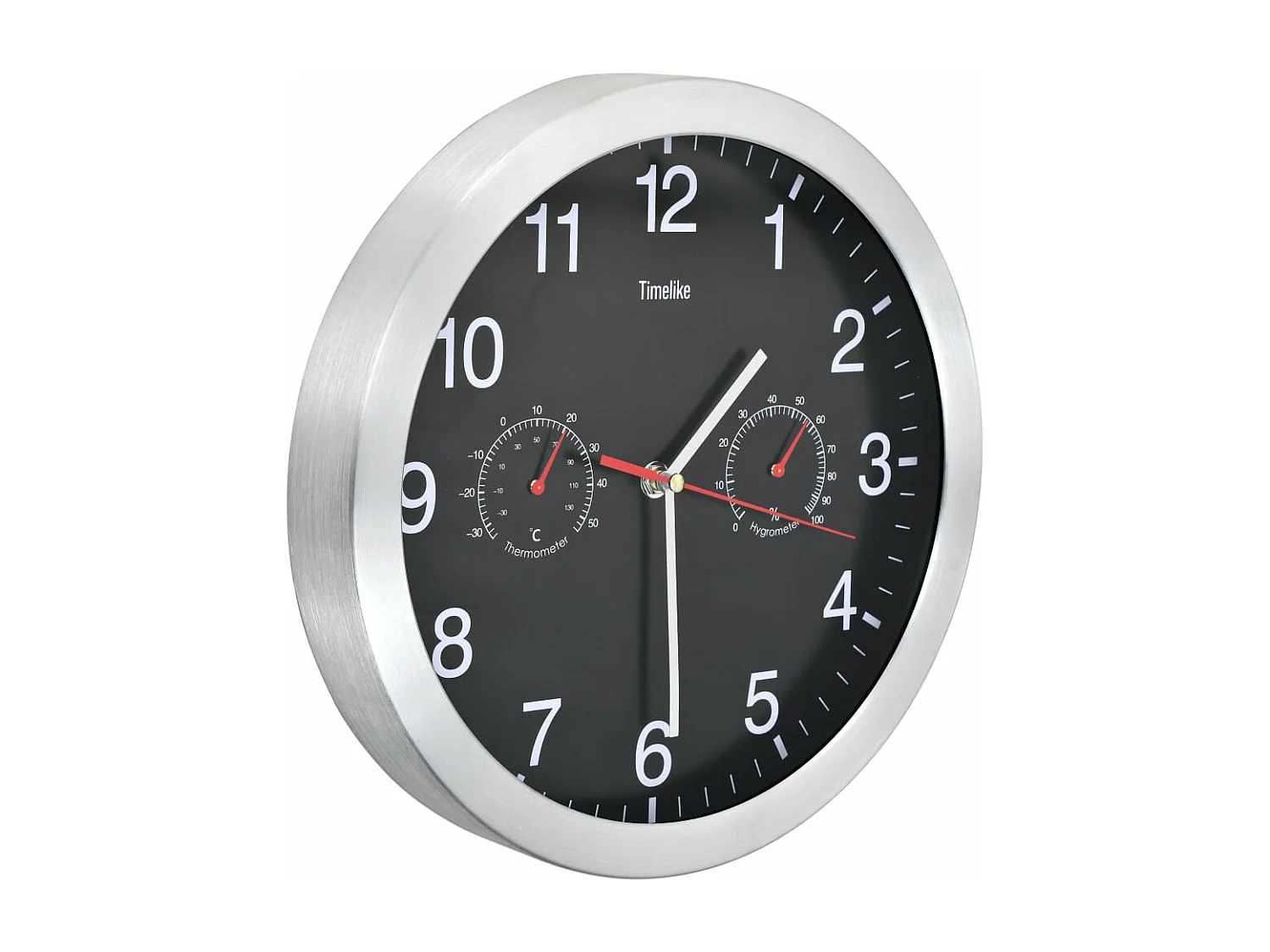 Horloge murale à quartz Hygromètre et thermomètre 30 cm Noir