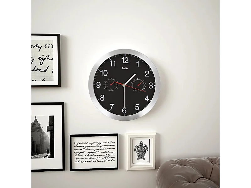 Quartz wandklok Hygrometer en thermometer 30 cm Zwart