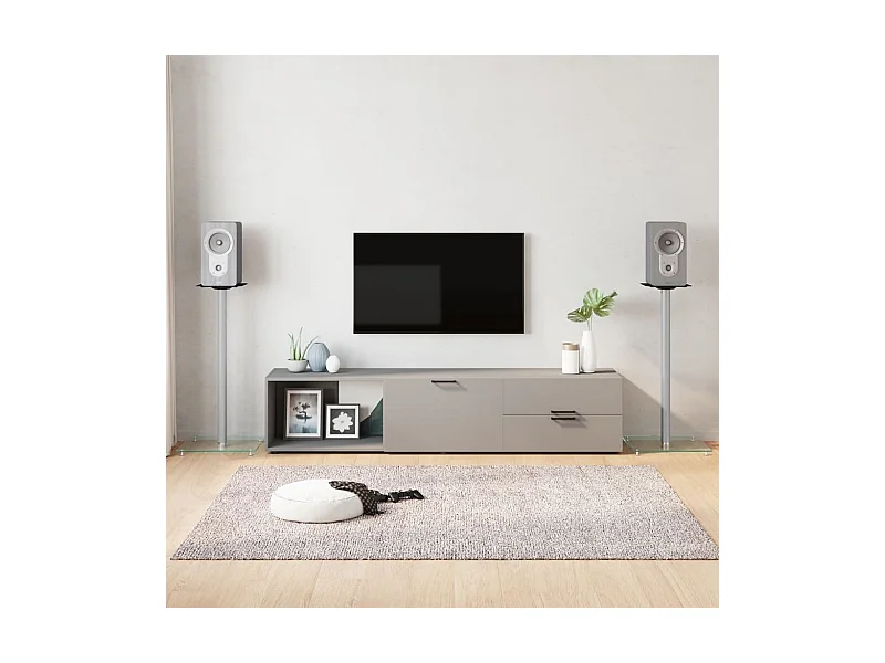 Supporti per altoparlanti 2 pezzi in vetro temperato argento 1 colonna