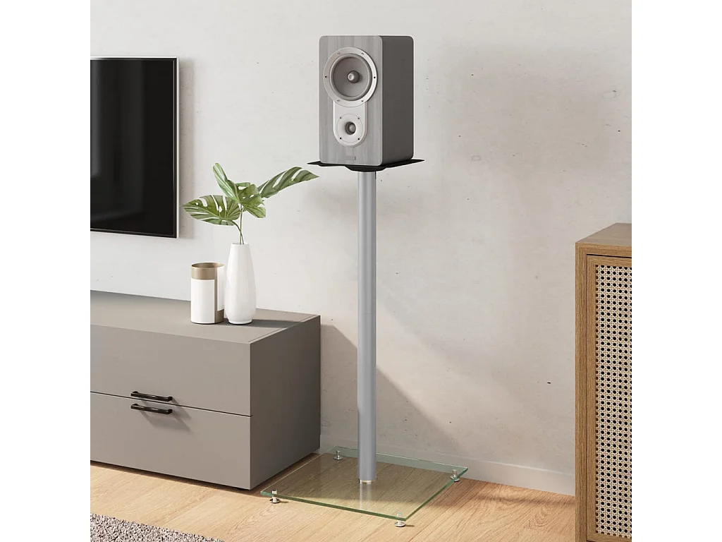 Soportes para altavoces 2 piezas cristal templado plateado 1 pilar