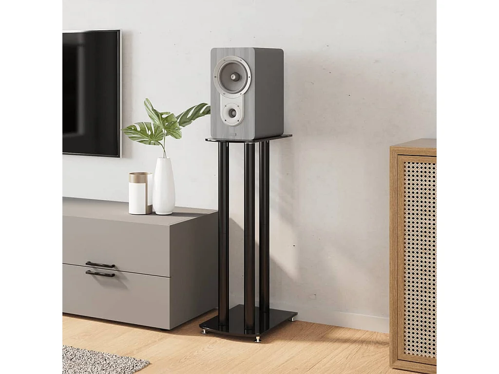 Supporti per altoparlanti 2 pezzi in vetro temperato nero 3 pilastri