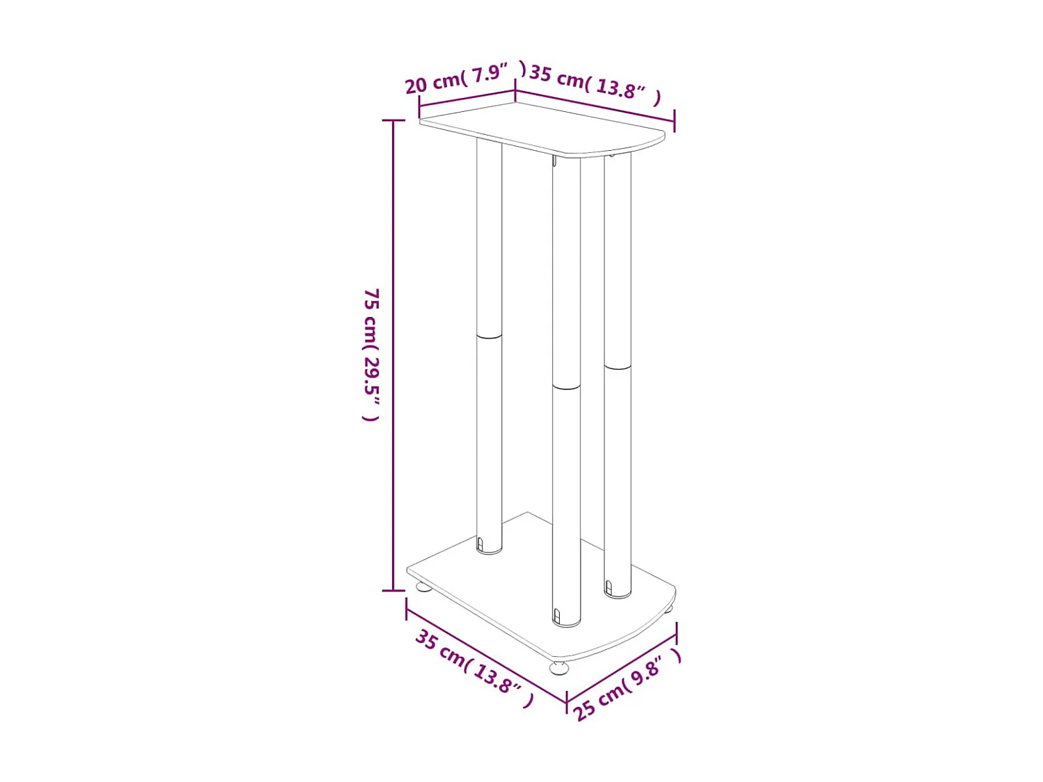 Supporti per altoparlanti 2 pezzi in vetro temperato nero 3 pilastri
