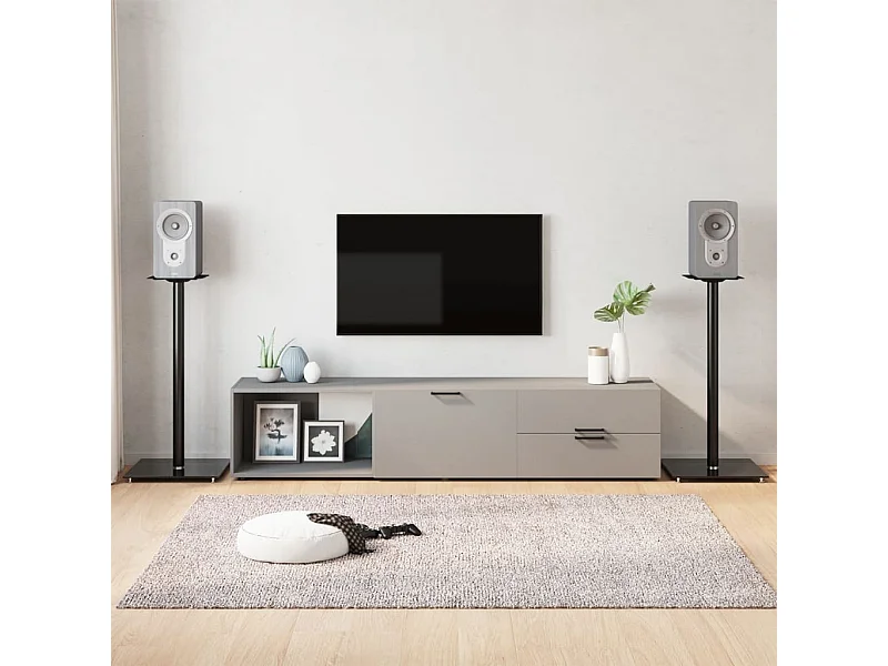 Soportes para altavoces 2 piezas cristal templado negro 1 pilar