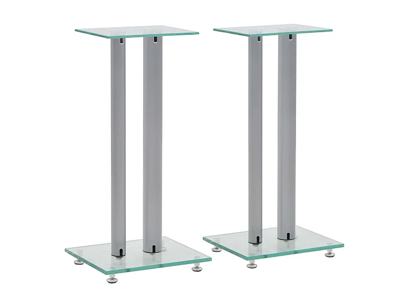 Supporto per altoparlante 2 pezzi in vetro temperato a 2 colonne, design argento