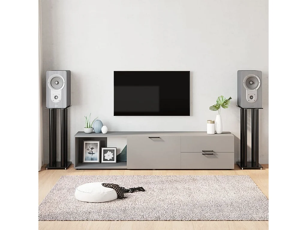 Supports de haut-parleurs 2 pcs noir verre trempé 4 piliers