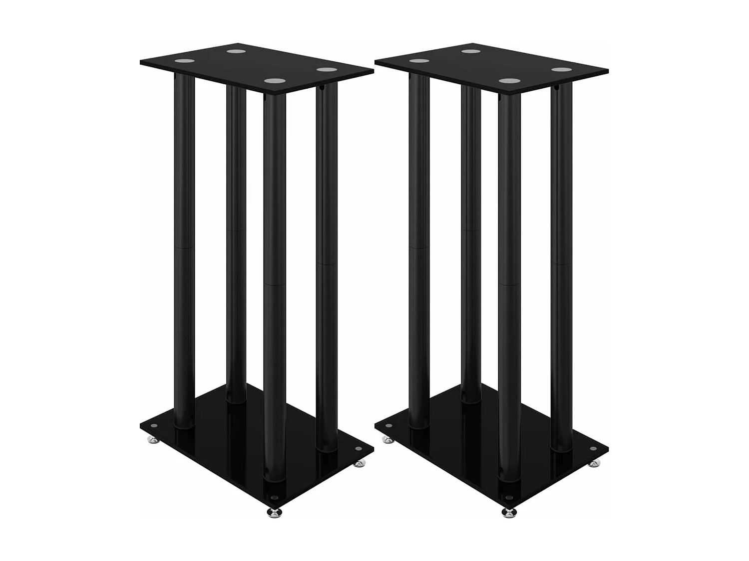 Supports de haut-parleurs 2 pcs noir verre trempé 4 piliers