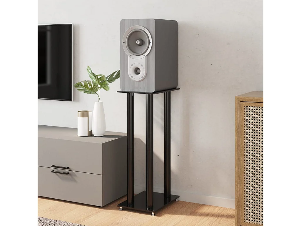 Supports de haut-parleurs 2 pcs noir verre trempé 4 piliers