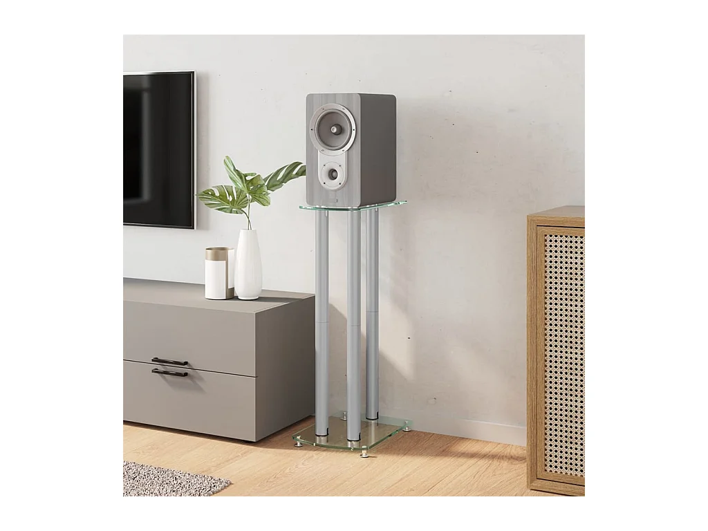 Suportes para alto-falantes 2 peças de vidro temperado prateado 3 pilares