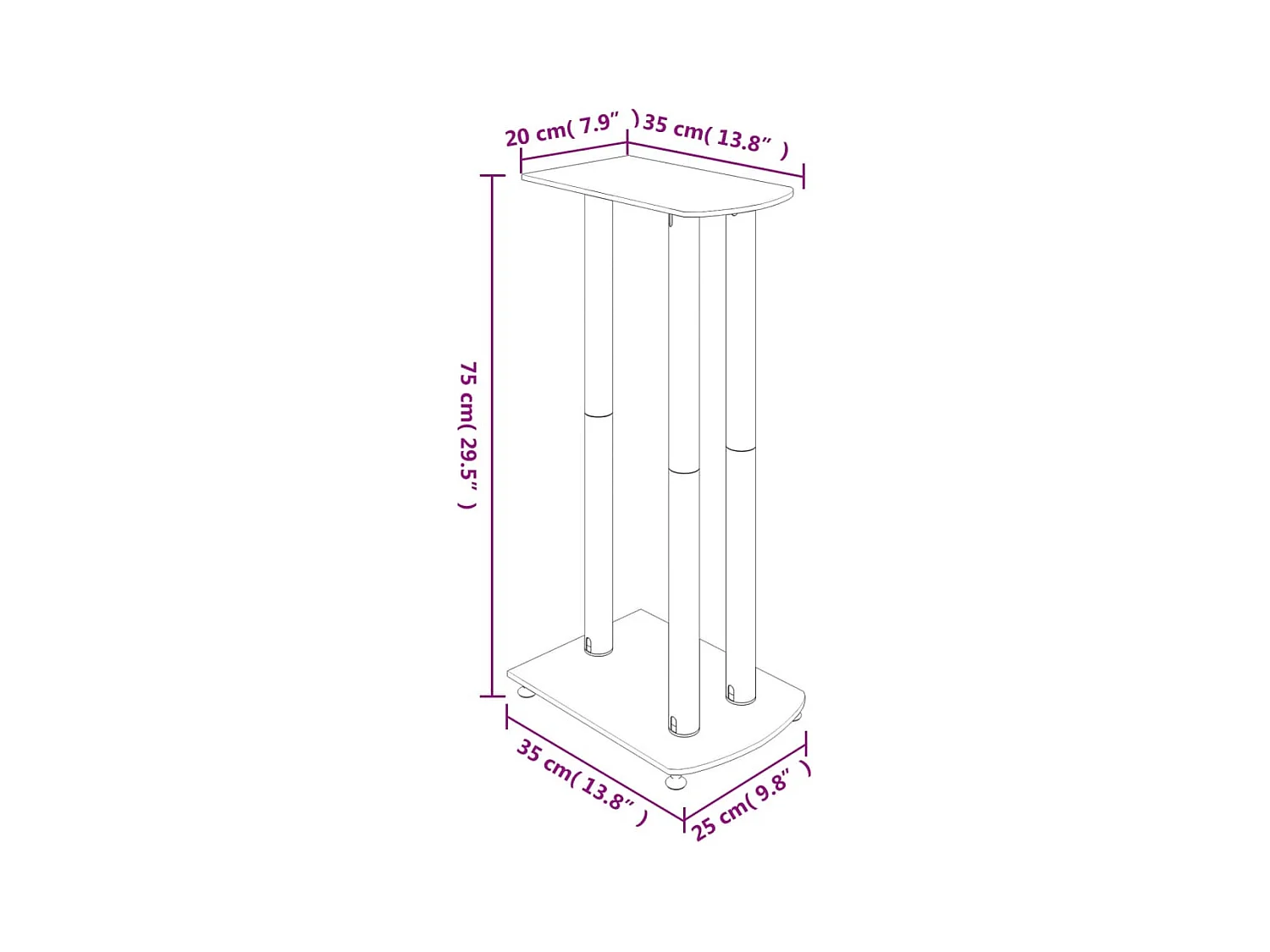Suportes para alto-falantes 2 peças de vidro temperado prateado 3 pilares