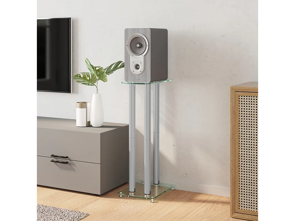 Suportes para alto-falantes 2 peças de vidro temperado prateado 3 pilares