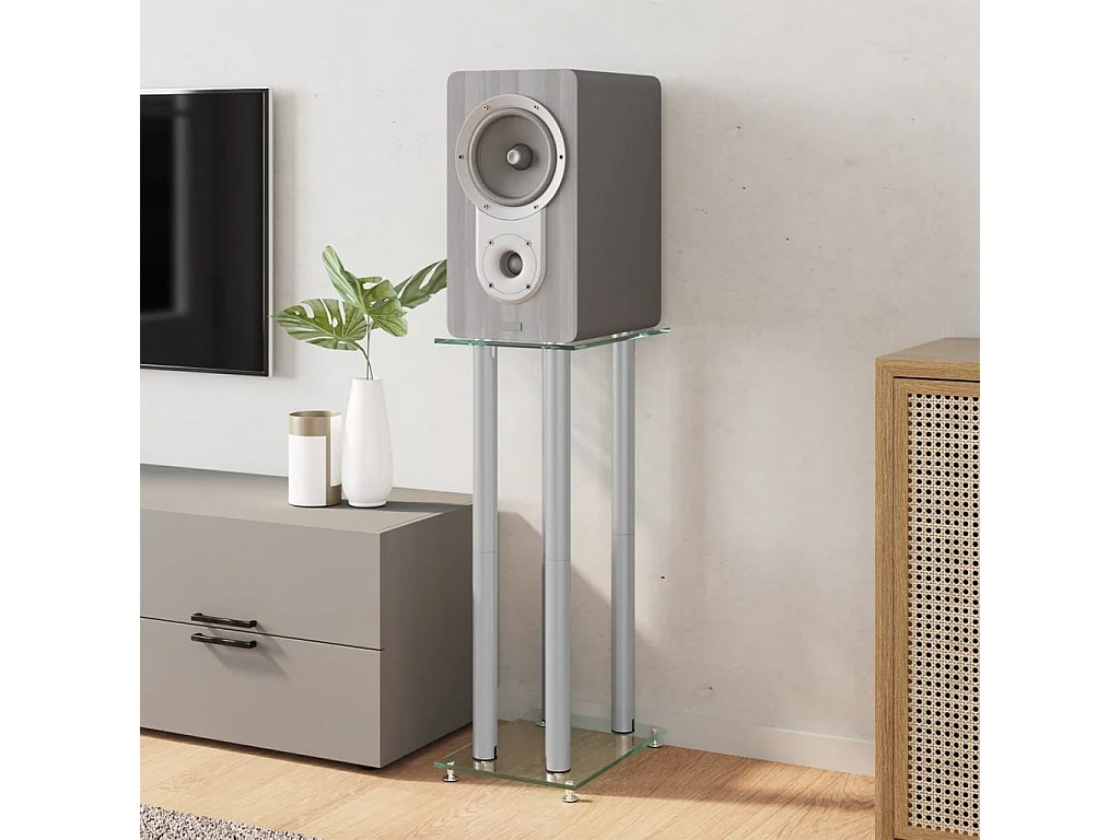 Soportes para altavoces 2 piezas cristal templado plateado 4 pilares