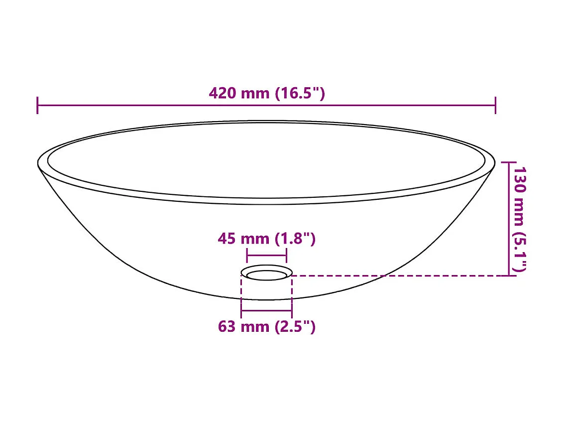 Waschbecken aus gehärtetem Glas, 42 cm, transparent