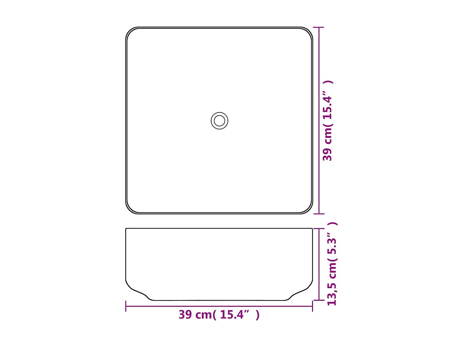 Lavabo carré Céramique Blanc 39x39x13,5 cm