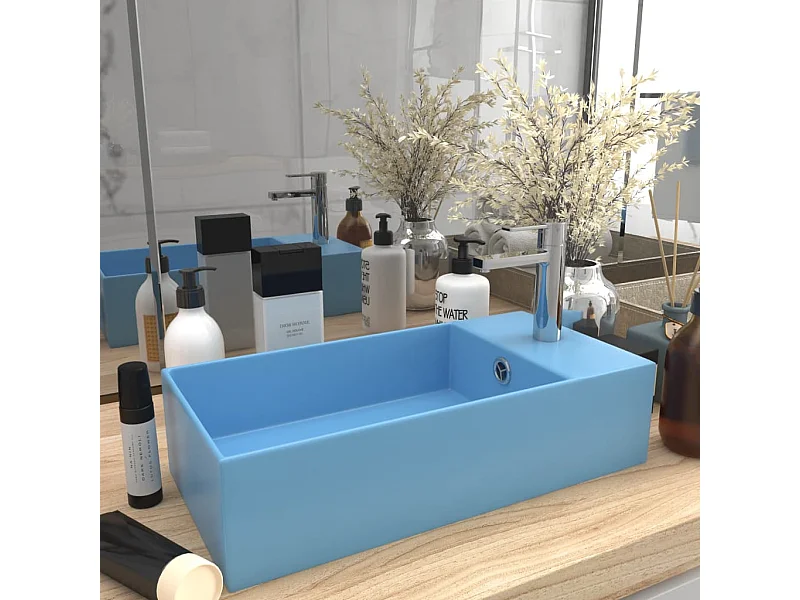 Lavabo de salle de bain avec trop-plein Céramique Bleu clair