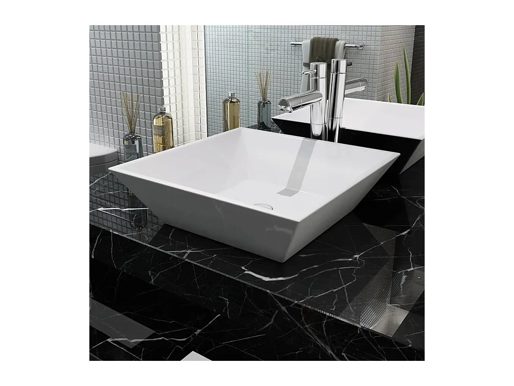 Lavabo quadrato in ceramica bianca 41,5 x 41,5 x 12 cm