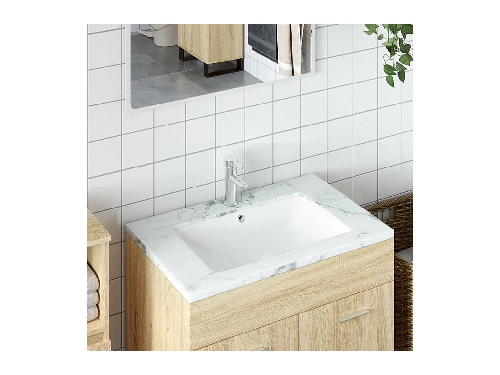 Weißes rechteckiges Waschbecken aus Keramik