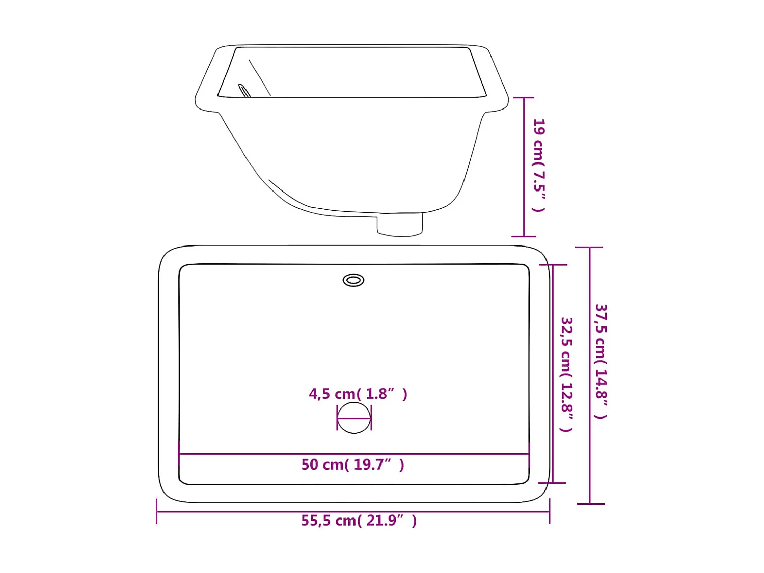 Évier salle de bain blanc rectangulaire céramique