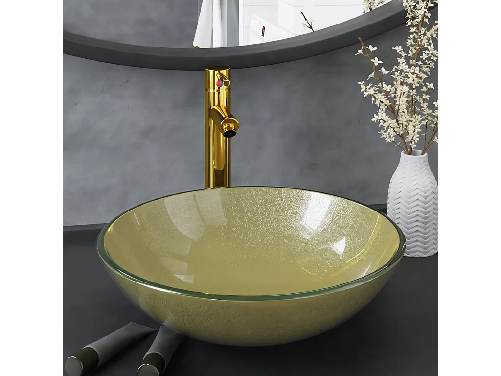 Lavabo de baño con grifo y desagüe push-pull Vidrio templado