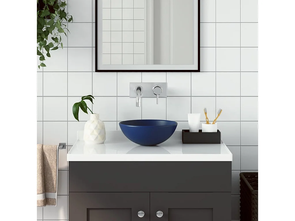 Lavabo de salle de bain Céramique Bleu foncé Rond
