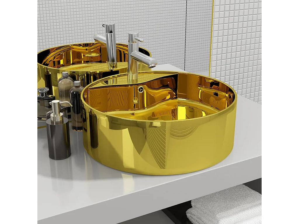 Lavatório com extravasamento 46,5 x 15,5 cm Cerâmica Ouro
