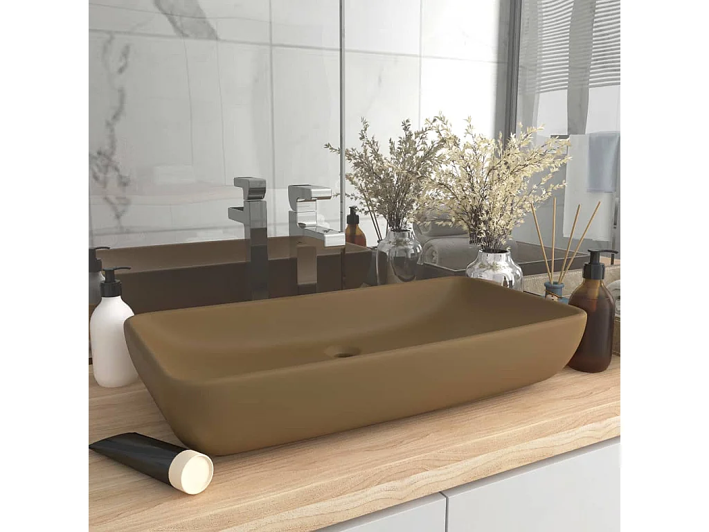 Luxuriöses rechteckiges Waschbecken Mattcreme 71x38 cm Keramik