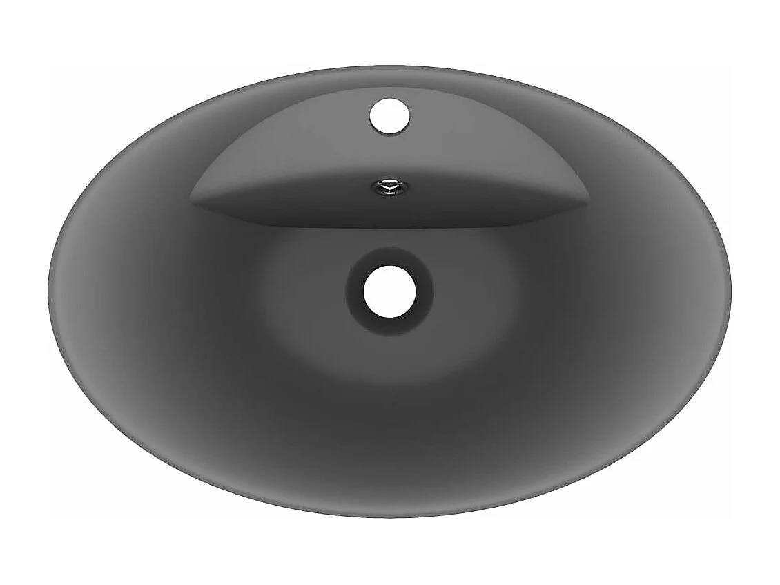 Ovales Waschbecken mit Überlauf Matt dunkelgrau 58,5x39 cm Keramik