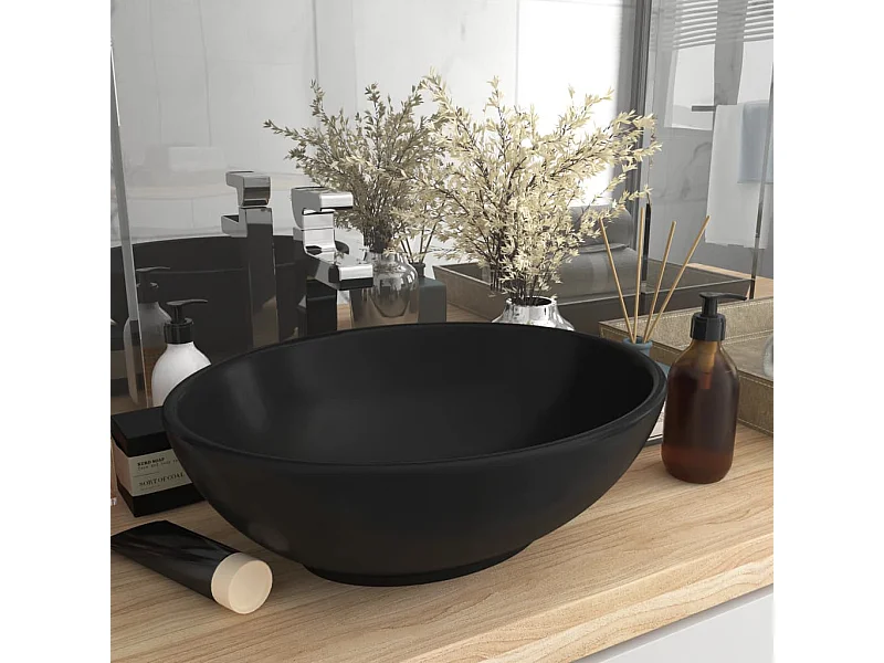 Luxuriöses ovales Waschbecken Mattschwarz 40x33 cm Keramik