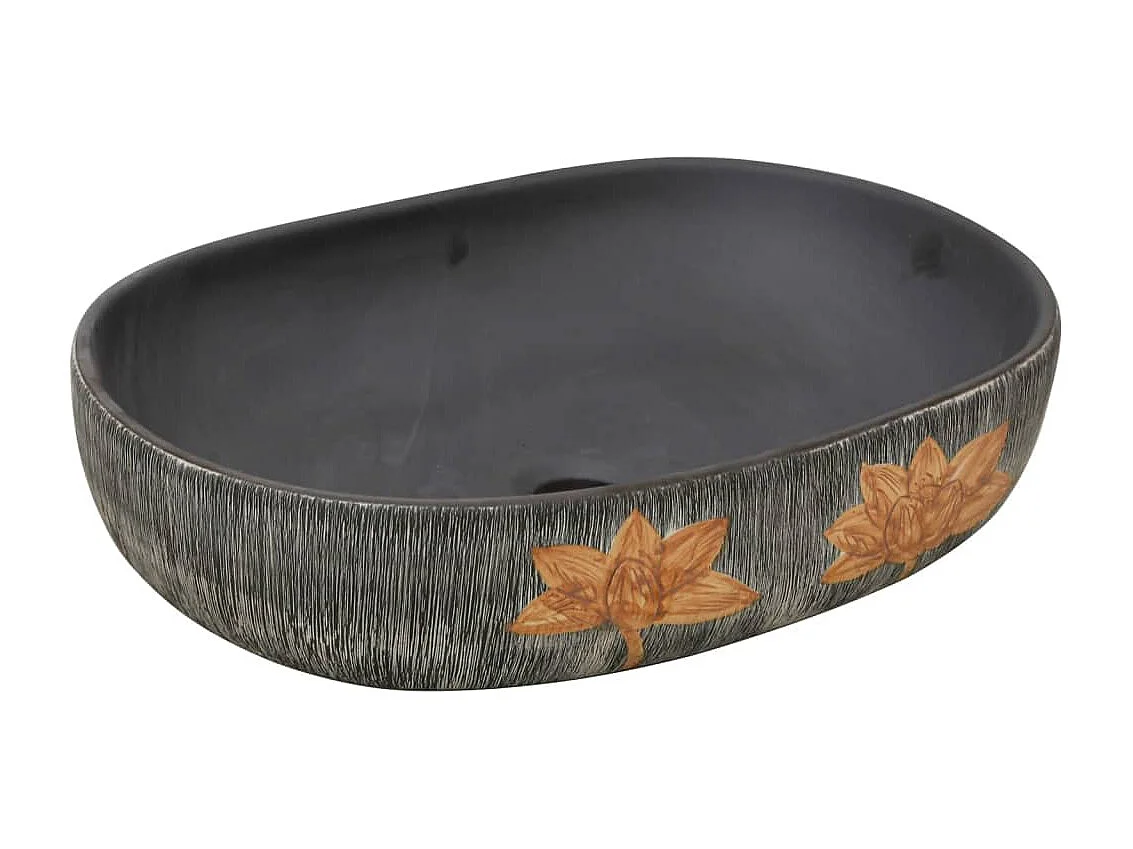Vasque à poser gris et noir ovale 59x40x14 cm céramique