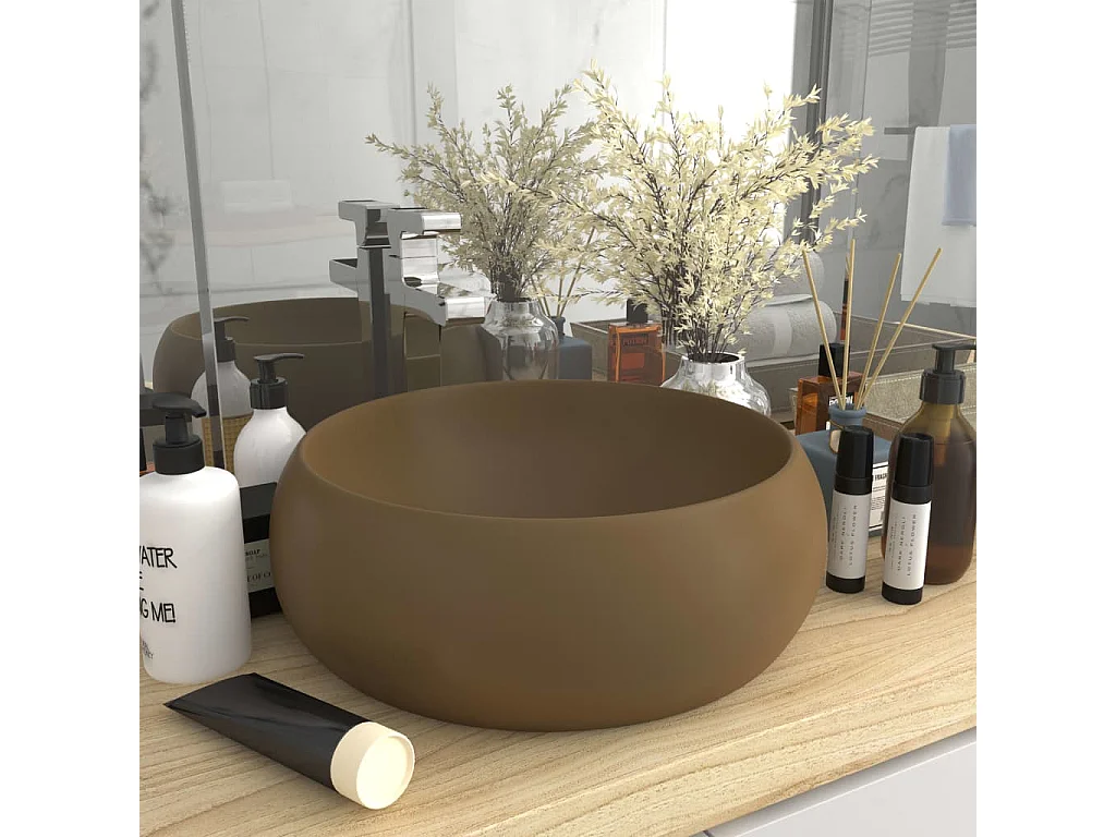 Lavabo rond de luxe Crème mat 40x15 cm Céramique