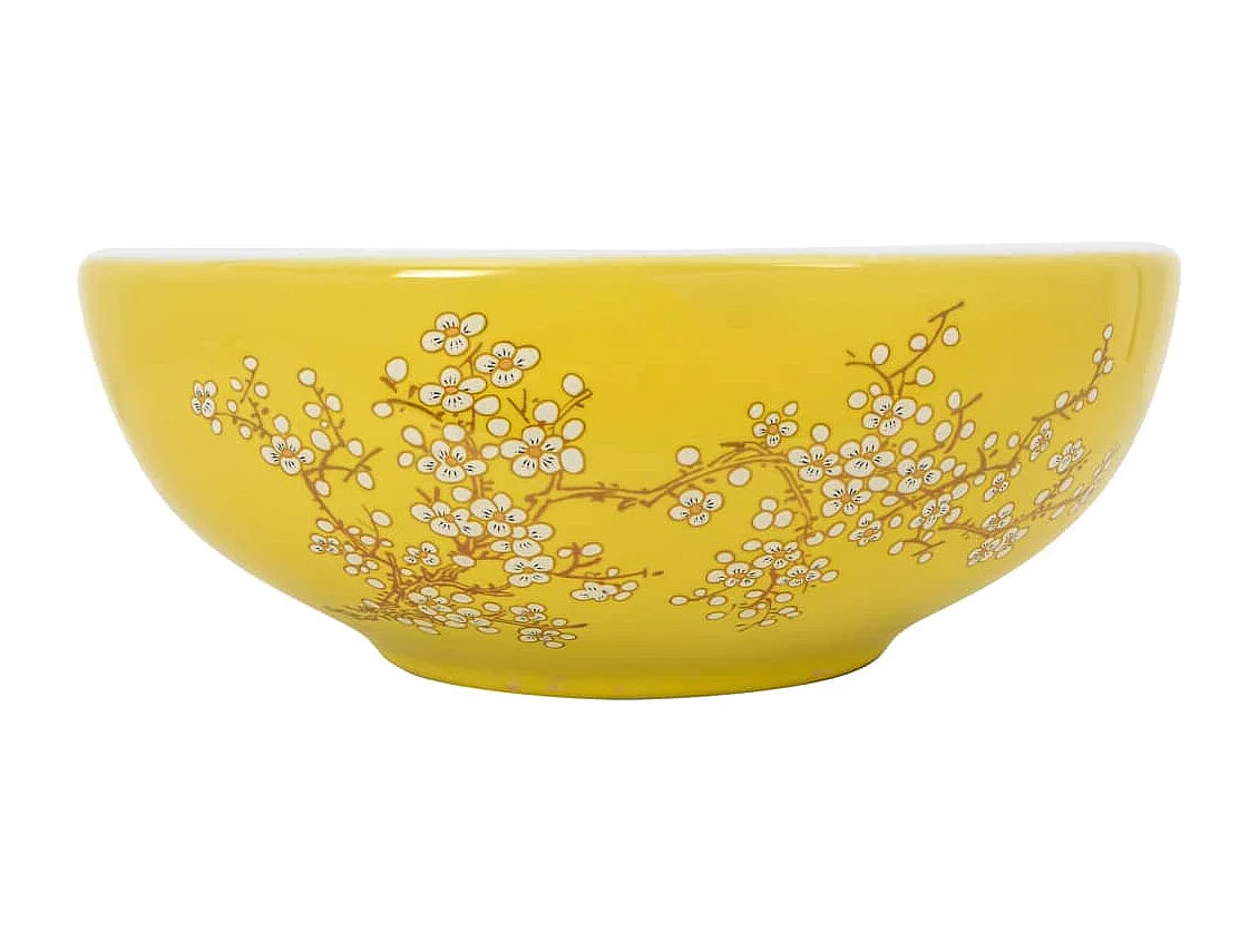 Vasque à poser blanc et jaune rond Φ41x14 cm céramique