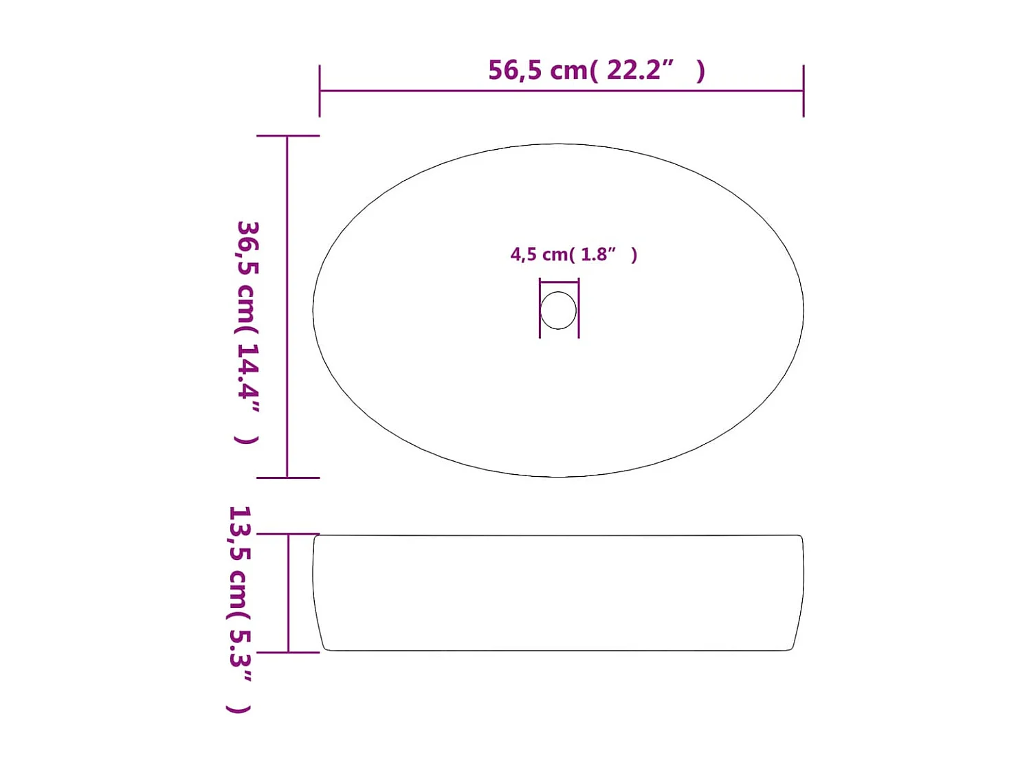 Vasque à poser noir et bleu ovale 56,5x36,5x13,5 cm céramique