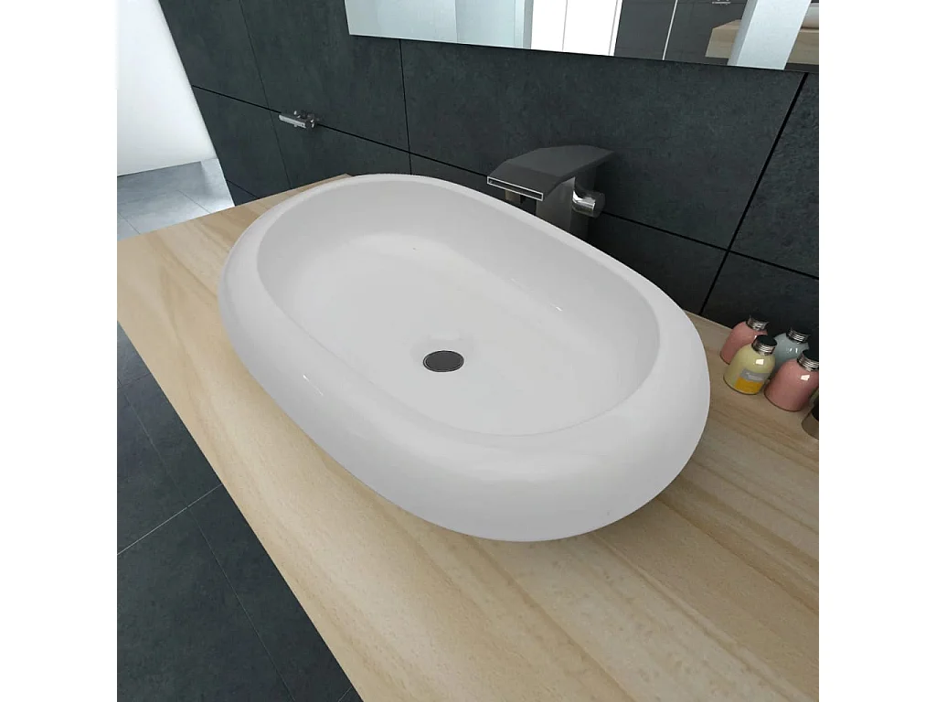 Lavabo en forme ovale Céramique 63 x 42 cm Blanc