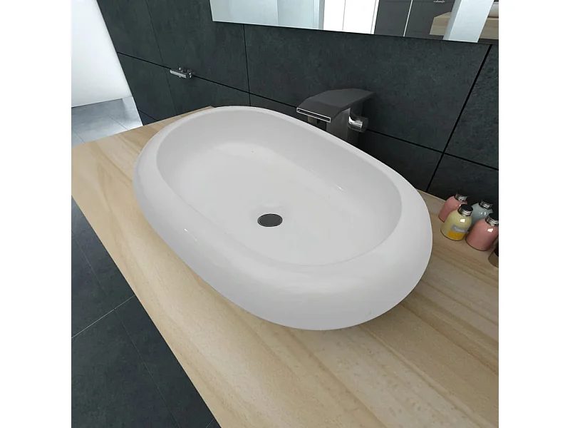Lavabo en forme ovale Céramique 63 x 42 cm Blanc