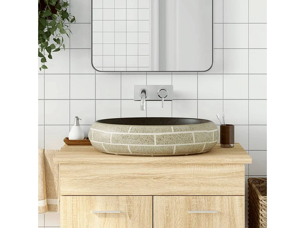 Mehrfarbiges ovales Aufsatzwaschbecken 59x40x15 cm aus Keramik