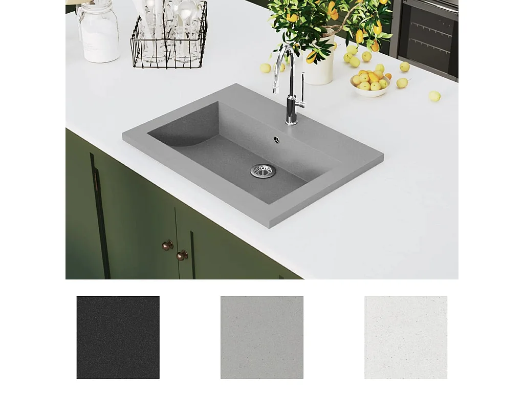 Fregadero de granito 600 x 450 x 120 mm Gris