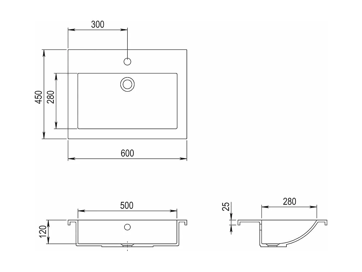 Lavabo en granit 600 x 450 x 120 mm Gris