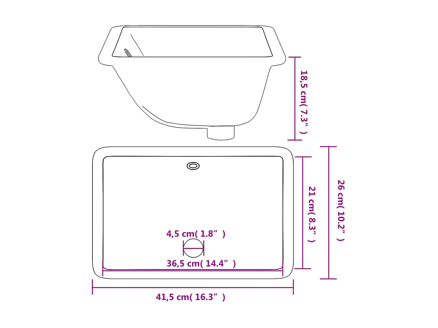 Weißes rechteckiges Waschbecken aus Keramik