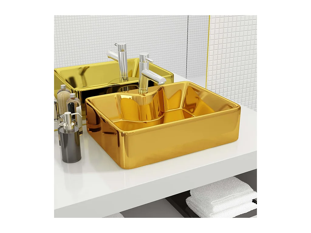 Wastafel met kraangat 48 x 37 x 13,5 cm Keramiek Goud