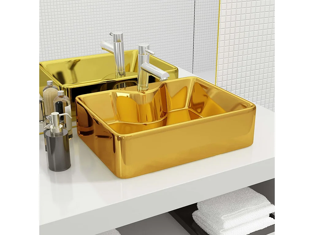 Lavabo avec trou pour robinet 48 x 37 x 13,5 cm Céramique Doré