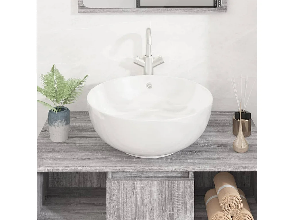 Lavabo blanc 44x17 cm céramique rond