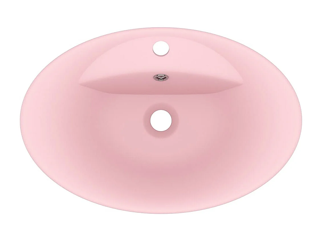 Lavatório oval luxuoso com transbordamento rosa mate 58,5x39 cm Cerâmica